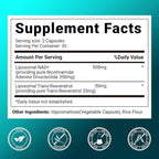 NAD Supplement 500mg, Liposomal NAD+ Supplement with Trans-Resveratrol for Women & Men, Vegan Non-GMO, 60 Capsules