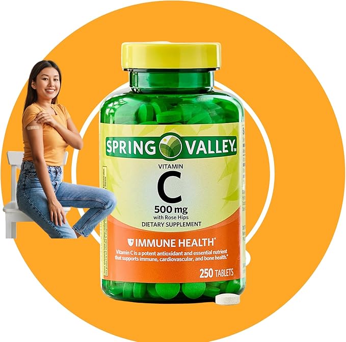 250 Count Vitamin C 500mg with Rose HIPS Tablets Dietary Supplement, Antioxidant Protection, 250 Tablets + Vitamin Guide Included