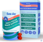 FIRST DAY Women’s Brain Gummies for Focus, Memory & Clarity | Cognizin® Citicoline + Phosphatidylserine | Natural Sustained Energy, Peach Flavor, Vegan, Non-GMO | 30-Day Supply