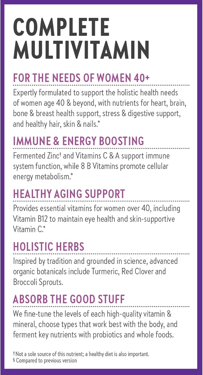 New Chapter Women’s Multivitamin 40+, extra B6 & B12, Biotin for Hair Growth, D3, Vit C, Zinc for Immune & Stress Support, Gentle on an Empty Stomach, One Daily, Non-GMO, Gluten-Free, 96 Tablets