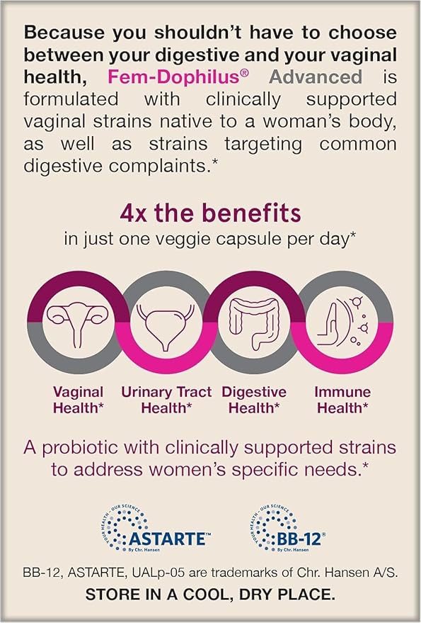 Jarrow Formulas Fem-Dophilus Advanced Vaginal & Digestive Probiotics 10 Billion CFU, for Vaginal, Urinary Tract, Digestive & Immune Support, 30 Capsules (Pack of 2)