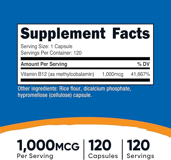 Nutricost Vitamin B12 (Methylcobalamin) 1000mcg, 120 Capsules - Vegetarian, Non-GMO & Gluten Free B12 Supplement