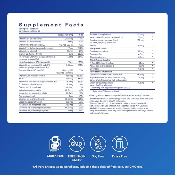 Pure Encapsulations Athletic Nutrients | Multivitamin/Mineral Complex for Exercise Performance and Training* | 120 Capsules