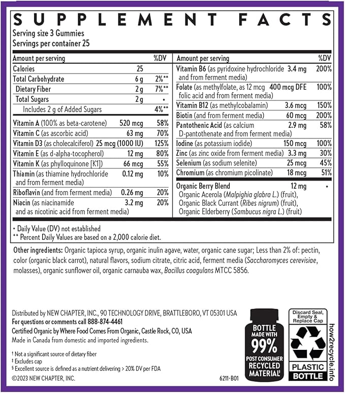 New Chapter Women’s Multivitamin Gummies - 59% Less Sugar, Women’s Gummy Vitamins with Vitamin C, D3 & Zinc, Non-GMO, Gluten Free, Berry-Citrus, 75ct