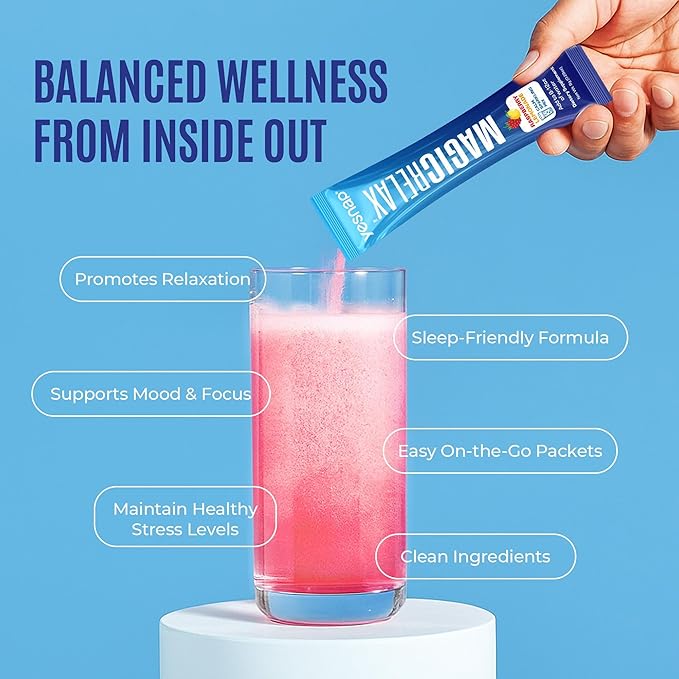 MAGICRELAX Supercalm 8-in-1 Chelated Magnesium Powder Drink Mix,KSM-66 Ashwagandha, Saffron, GABA, L-Theanine, Vitamin D3,Supports Stress Healthy Cortisol, Mood & Sleep, Zero Sugar Raspberry Lemonade