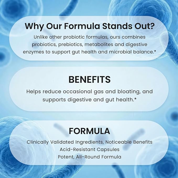 All-in-1 Gut Health with Probiotics, Prebiotics, Postbiotics & Digestive Enzymes for Women & Men, Complete Gut Health & Digestive Support Supplement, Immune Health Support, 90 Capsules