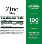 Nature’s Bounty Zinc 50mg Immune System, Skin, & Antioxidant Health Support Contributes to DNA Formation Vegetarian, Non-GMO, Gluten Free | 100 Caplets, 1 Serving Per Day for Daily Health (Pack of 3)