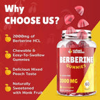 2000mg Berberine Supplement Gummies – High Potency Wellness Blend with Ceylon Cinnamon, Turmeric, Magnesium & Chromium, Vegan, Non-GMO, Gluten-Free, Peach Flavor, 60 Gummies - 1 Pack