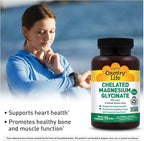 Country Life Chelated Magnesium Glycinate 400mg – High Absorption Magnesium for Calm, Muscle Relaxation, Energy & Bone Support – Certified Gluten-Free, Vegan, Kosher, Non-GMO – 90 Tablets