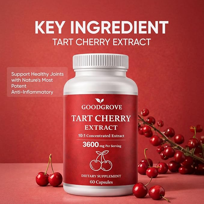 Good Grove Tart Cherry Extract Capsules, Tart Cherry Extract 3600 mg 10:1, Vegan Non-GMO Dietary Supplement, 60 Capsules