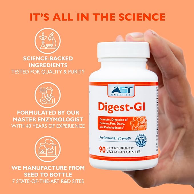 AST Enzymes Digest-GI Digestive Enzyme - Digestion and Bloating Relief for Women and Men - 90 Vegetarian Capsules