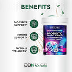 Built by Nature 100 Billion CFU Probiotic – 16 Strains + Prebiotics – Immune & Digestive Support – for Women & Men – Delayed Release Capsules, Shelf Stable – 1 Month Supply - 30 Capsules