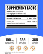 BulkSupplements.com Pyridoxal 5 Phosphate Capsules - P5P Supplement, Vitamin B6 Supplement - Essential & Gluten Free, 1 Capsule per Serving, 100mg Serving, 365 Count (Pack of 1)
