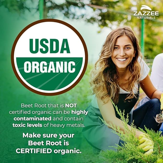 Zazzee USDA Organic Beet Root 20:1 Extract, 60 Vegan Quick Release Capsules, 2 Month Supply, Nitric Oxide Support, Black Pepper Extract for Enhanced Absorption, Certified Kosher, Non-GMO, Made in USA