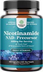 Vitamin B3 Niacinamide 500mg Capsules - Mitochondrial Energy and Potent Skin Supplement - AKA Vitamin B3 Niacin Flush Free and Nicotinamide 500mg - Flush Free Niacin Supplement - 240 Count