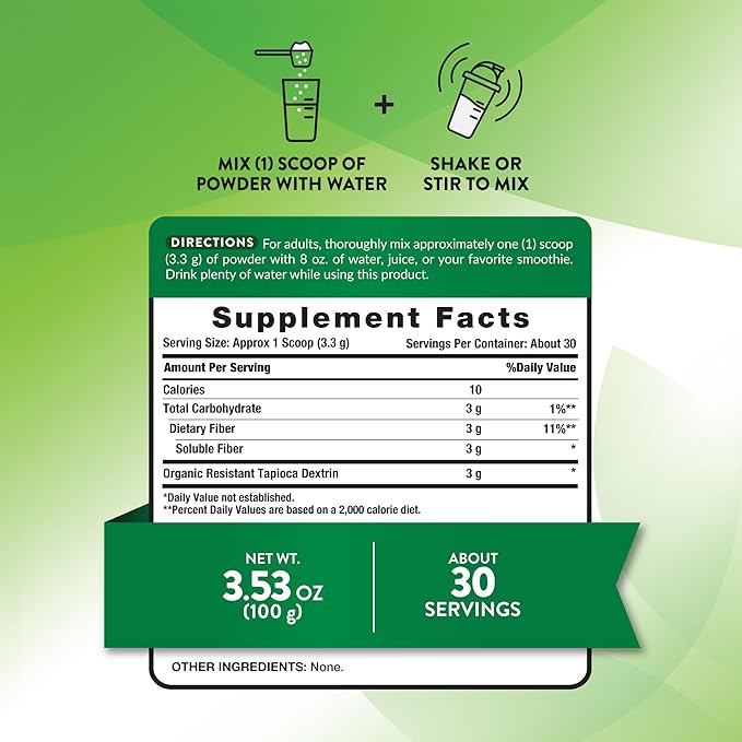 Nature's Truth Prebiotic Fiber Powder Supplement | 3.53 Oz | Unflavored, Sugar Free and Organic | Vegan, Non-GMO & Gluten Free
