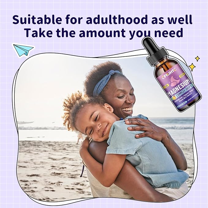 Kids Magnesium Liquid Drops-Magnesium Glycinate Liquid for Kids Supplement-w/L-theanine, Omega-3, Vitamin B6, D3 - for Sleep, Relaxation, Brain, Bones - Mango Flavor, 2 Fl Oz