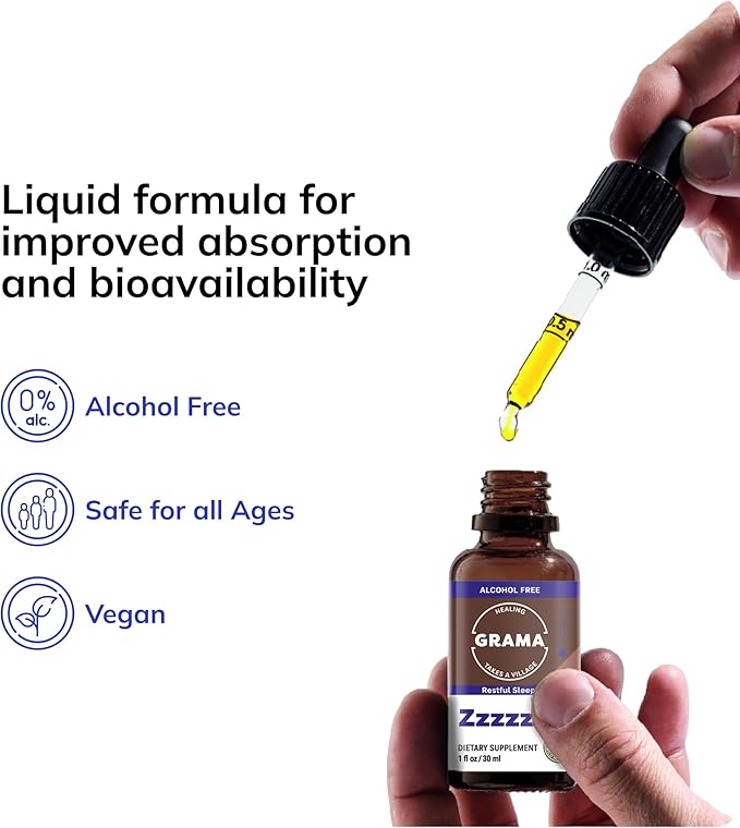 Grama Wellness Zzzzz Organic Sleep Aid Tincture – Non Habit Forming Nighttime Drops for Adults, Fast-Acting Liquid Sleep Aid for Deep Rest, Calm & Relaxation – Alcohol-Free, 1 fl oz