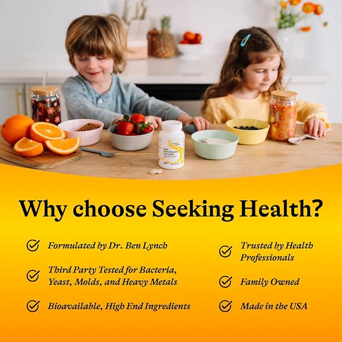 Seeking Health Kids Multivitamin Chewable, Formulated for Children’s Health, with L-5-MTHF L-Methylfolate, B12, Riboflavin, Vitamin A, Vegetarian (60 Chewable Tablets)*