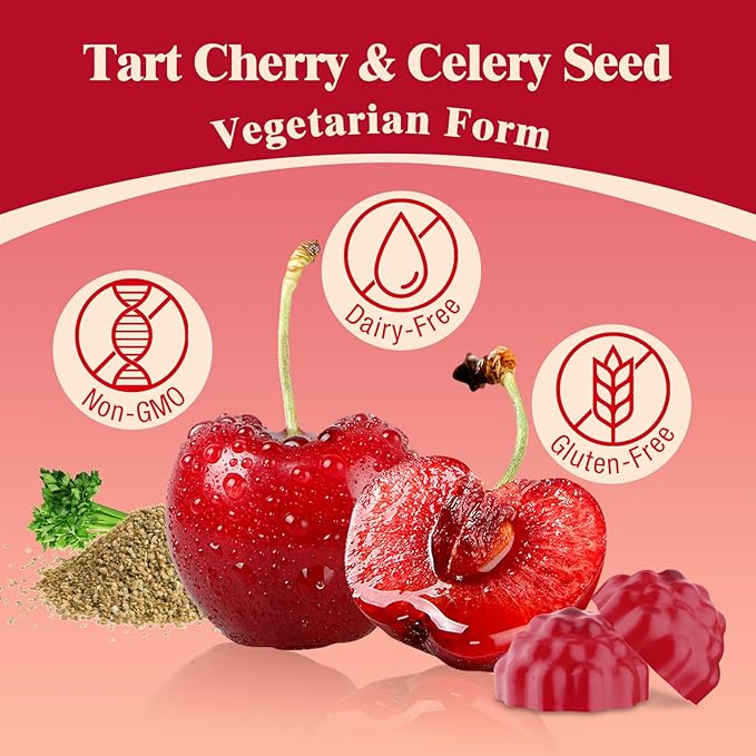 3300mg Tart Cherry Gummies for Uric Acid Cleanse, Sleep, Gout, Joint & Kidney Support – Tart Cherry Extract with Celery Seed, Melatonin, Vitamin C – Detox & Antioxidant – Mixed Berry Flavor, 120 Count