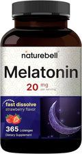 NatureBell Melatonin 20mg - 365 Lozenges - Daily Sleep Support for Adults - Bedtime Supplement for Nighttime Relaxation Support* - Dissolves Fast