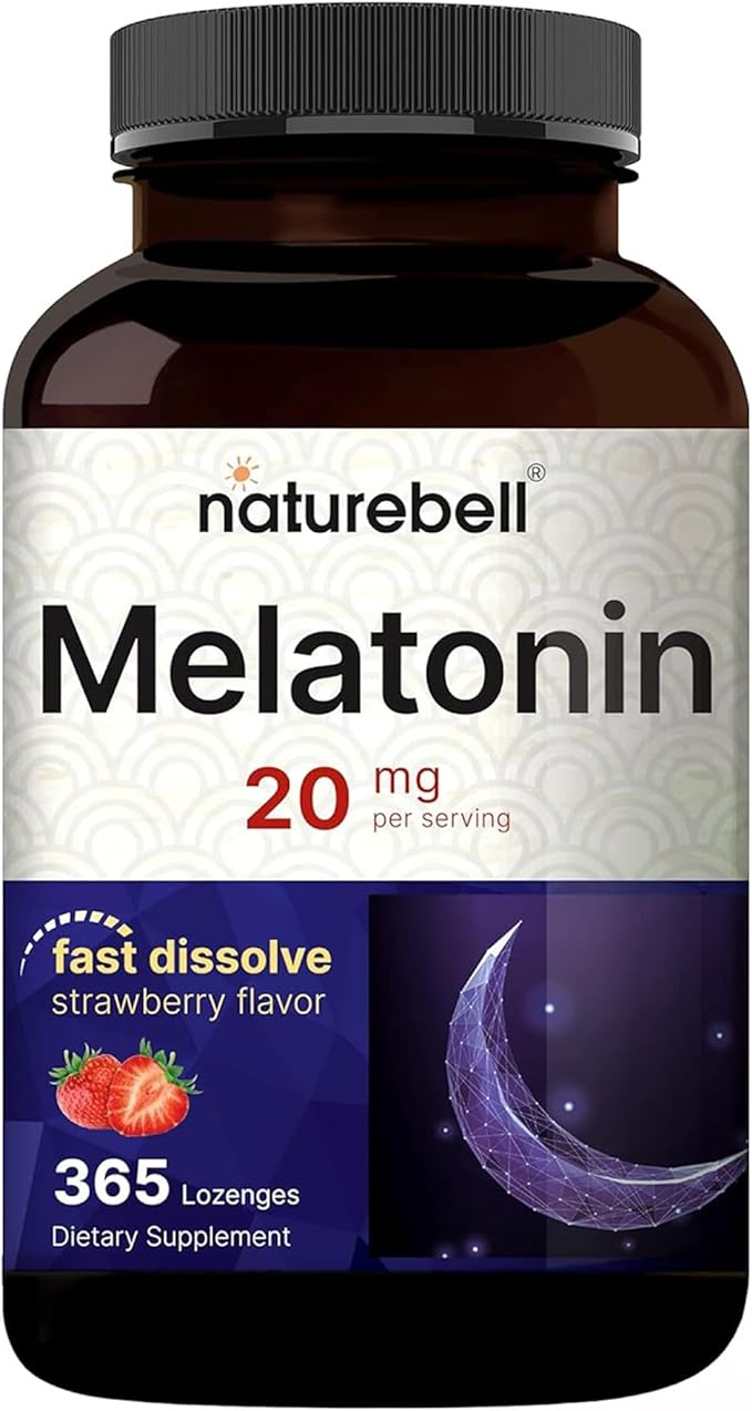 NatureBell Melatonin 20mg - 365 Lozenges - Daily Sleep Support for Adults - Bedtime Supplement for Nighttime Relaxation Support* - Dissolves Fast