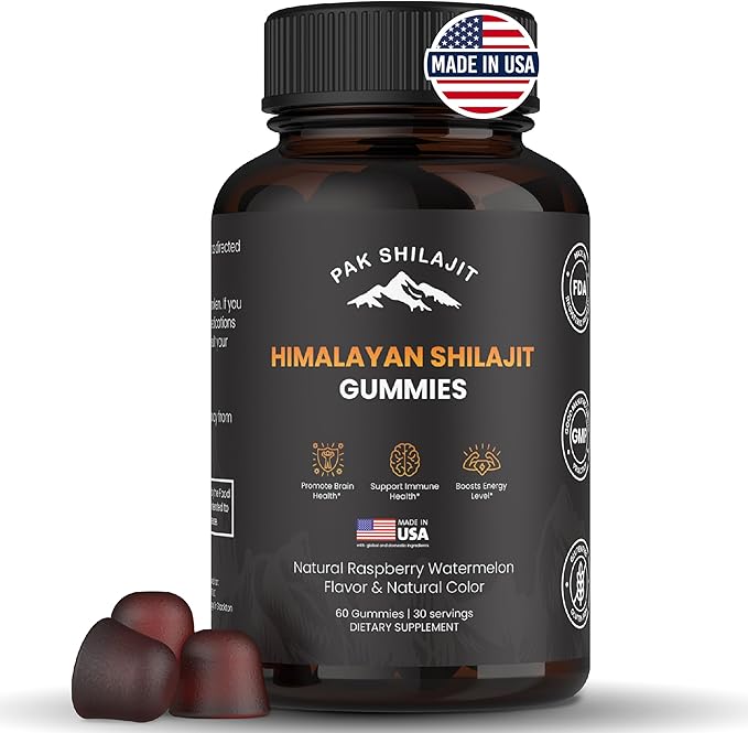 Pure Sundried Himalayan Shilajit Gummy for Men & Women | Organic Shilajit Gummies | Natural 85 Plus Trace Minerals Fulvic Acid | Energy, Immunity | Sugar-Free 60 Healthy Gummy