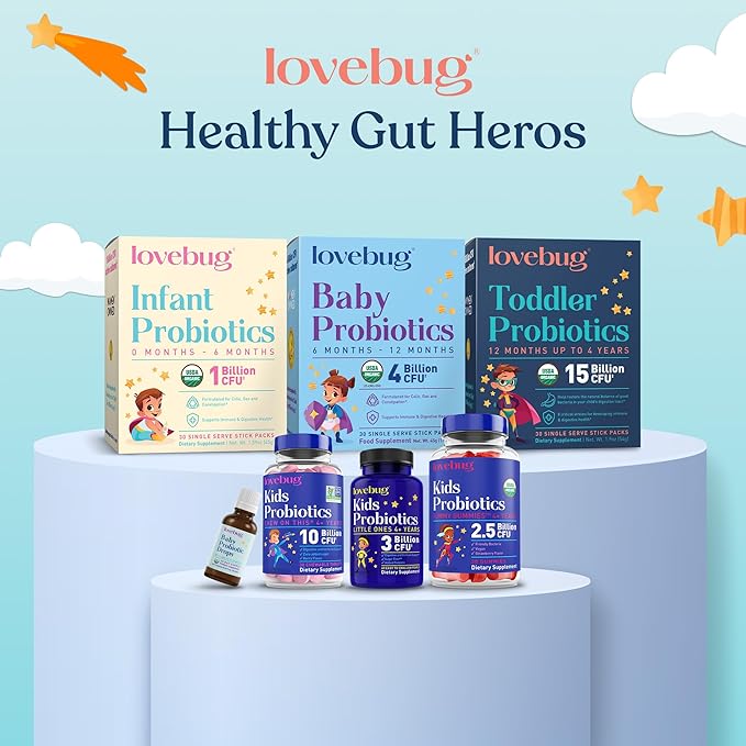 LOVEBUG Probiotics for Kids – Probiotic Chewables with Prebiotic Fiber for Age 4+,Daily Children's Gut Health & Digestive Support Supplement, Sugar-Free Berry Flavor, 30 Count
