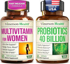 Multivitamin for Women with Vitamins and Minerals for Energy, Focus and Immune Health + Probiotics for Women & Men with Prebiotics – 40 Billion CFU Probiotics for Digestive & Gut Health