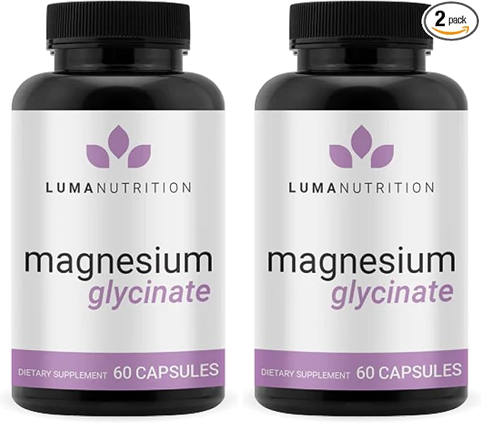 Luma Nutrition Magnesium Glycinate 1000mg Per Serving - Support Stress, Sleep, Nerve & Muscle Health - Pure Magnesium Supplement Capsules - Chelated for High Absorption - 60 Capsules (Pack of 2)