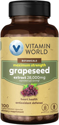 Vitamin World Grape Seed Extract, 95% Polyphenols, Supports Heart Health & Antioxidant Protection, Gluten-Free, Vegetarian, 100 Servings