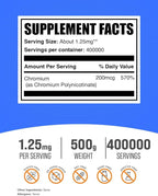 BulkSupplements.com Chromium GTF Powder - Chromium Polynicotinate - Gluten Free & Yeast Free, 1.25mg per Serving (200mcg), 500g (1.1 lbs) (Pack of 1)