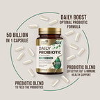 Probiotics 50 Billion CFU per Serving - 10 Strains + Prebiotics - Digestive Health, Gut & Immune Support - Occasional Constipation, Gas & Bloating Support for Women & Men, Bottled USA - 120 Capsules