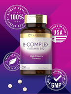 Carlyle B-Complex Vitamin with B12 | 300 Tablets | High Potency Formula | Vegetarian and Non-GMO Supplement