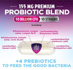 Probiotics for Digestive Gut Health - 50 Billion CFU Per Capsule, 10 Premium Strains & Prebiotics - Best Probiotics for Women & Men, Occasional Constipation, Gas, Immune Health Support - 120 Capsules