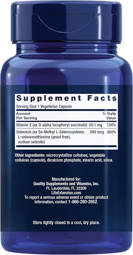 Life Extension Super Selenium Complex, 200 mcg – 3 Forms of Selenium, Vitamin E – Cellular Health & Longevity Support – Gluten-Free, Non-GMO, Vegetarian, 1 Daily – 200 Capsules