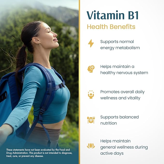 Vykee Nutrition Vitamin B1 (Thiamine) Capsules – Supports Energy Metabolism & Nervous System Health – Vegan, Non-GMO, Gluten-Free – 500 mg, 120 Count