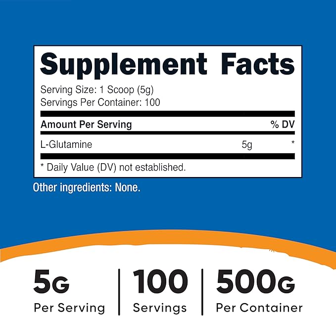 Nutricost L-Glutamine Powder (500 Grams) Unflavored - Gluten Free & Non-GMO, 100 Servings (Pack of 2)