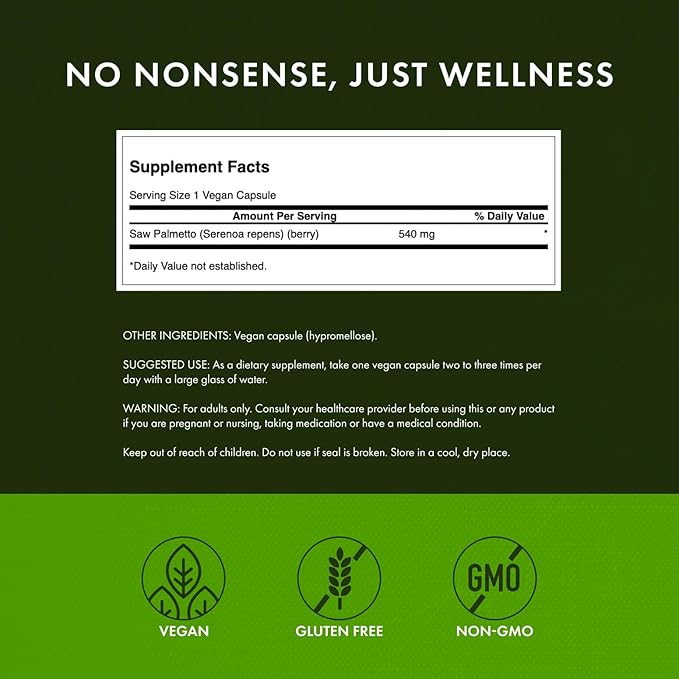 Swanson Saw Palmetto Full Spectrum Herbal Supplement for Men Seeking Prostate, Hair, and Urinary Health Support - 540 mg (250 Vegan Capsules, 3 Pack)