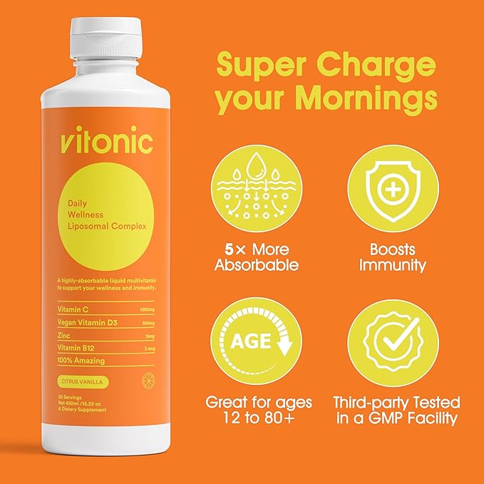 Liposomal Vitamin C 1000mg Liquid – Family Immunity Support | Up to 5× Higher Absorption | Multivitamin with D3, B12, Zinc | Collagen & Recovery Support | Vegan, Sugar-Free | 30 Servings