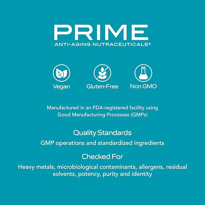PRIME Anti-Aging Nutraceuticals NAD+ – Nicotinamide Riboside & Pterostilbene Supplement for Cellular Energy, Healthy Aging & Vitality, Vegan, Gluten-Free, 30 Servings