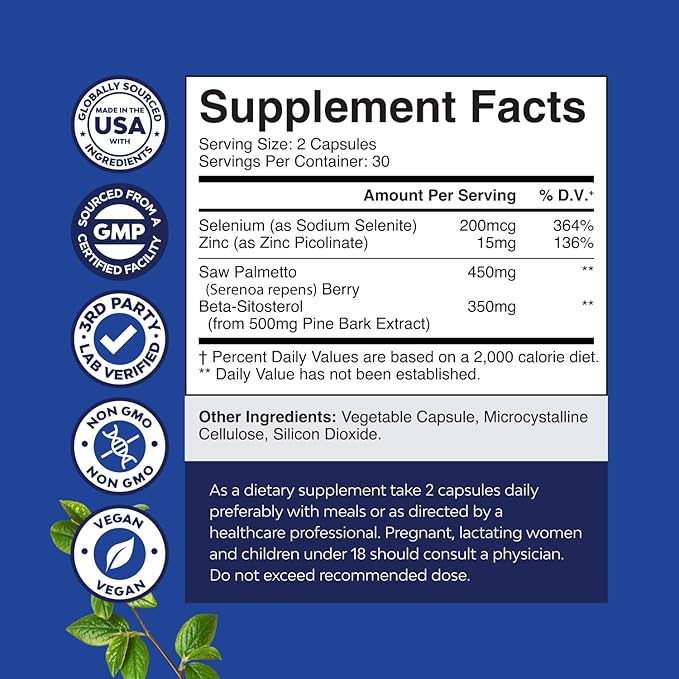 Saw Palmetto for Men with Beta Sitosterol - Saw Palmetto Extract Prostate Support Supplement for Men's Health & Better Bladder Control Plus Restoring Hair Supplement for Hair Health for Men-60ct (2pk)