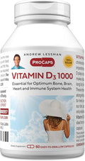 ANDREW LESSMAN Vitamin D3 1000 IU 60 Capsules - High Potency, Essential for Calcium Absorption, Supports Bone Health, Healthy Muscle Function, Immune System, More. Small Easy to Swallow Capsules