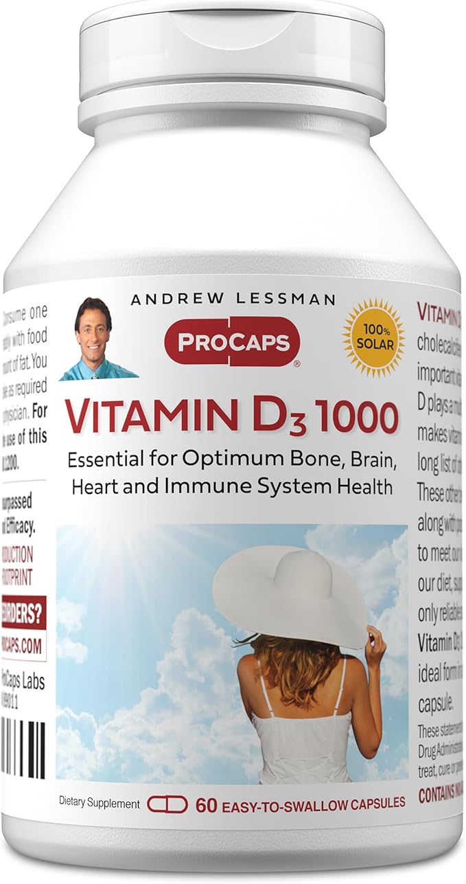 ANDREW LESSMAN Vitamin D3 1000 IU 60 Capsules - High Potency, Essential for Calcium Absorption, Supports Bone Health, Healthy Muscle Function, Immune System, More. Small Easy to Swallow Capsules