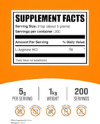 BulkSupplements.com L-Arginine HCl Powder - Nitric Oxide Supplement, Arginine Powder - Unflavored & Gluten Free, 5g per Serving, 1kg (2.2 lbs) (Pack of 1)