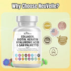 16 in 1 Collagen Supplement - Peptides Types I,II,III & V with Biotin, Keratin, Hyaluronic Acid, Saw Palmetto, Vitamins C & E, Apple Cider Vinegar & PABA - Nail Skin & Hair Health Support Capsules