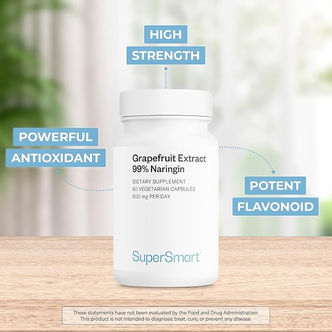 Supersmart - Grapefruit Extract 600mg per Day (99% Naringin) - High Potency GSE Supplement | Non-GMO & Gluten Free - 60 * 3 Vegetarian Capsules