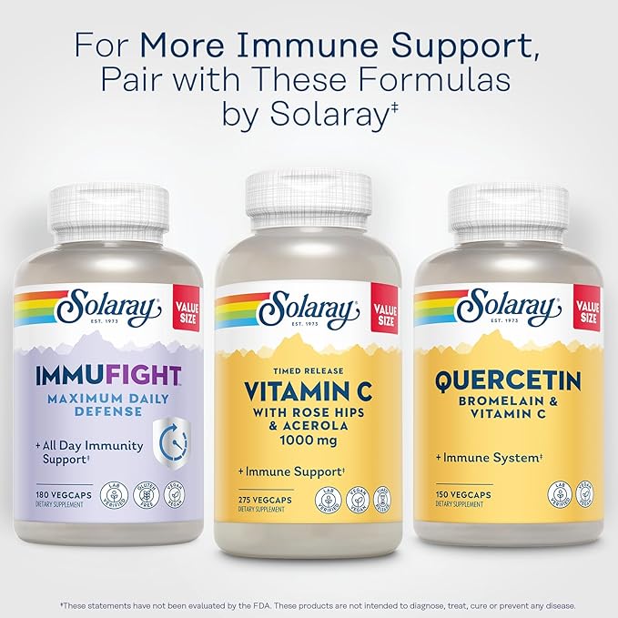 SOLARAY Vitamin C 1000mg - Time Release Vitamin C Capsules w/Rose HIPS and Acerola for Bioflavonoid Support - Two-Stage, All-Day Immune Support - Vegan, 60 Day Guarantee, 275 Servings, 275 VegCaps