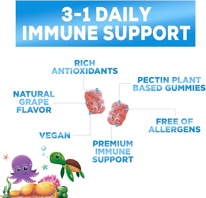 Kids Immune Support Supplement Gummies - Daily Childrens Vitamins C, Zinc & Echinacea - Gummy for Kids Immune Support, Ages 4 and Up, Natural Berry Flavor, Non-GMO, Gluten-Free & Vegan - 120 Gummies