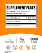 BulkSupplements.com L-Carnitine Tartrate Powder - Amino Acid Powder, Carnitine Supplement - Unflavored & Gluten Free, 1g per Serving, 1kg (Pack of 5) (11 lbs)